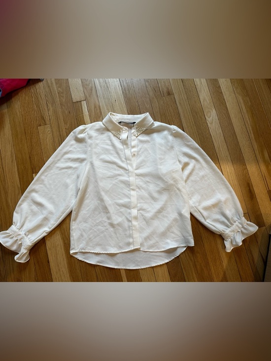 Zara Tops - Zara Pearl Collar White Button-Up Blouse